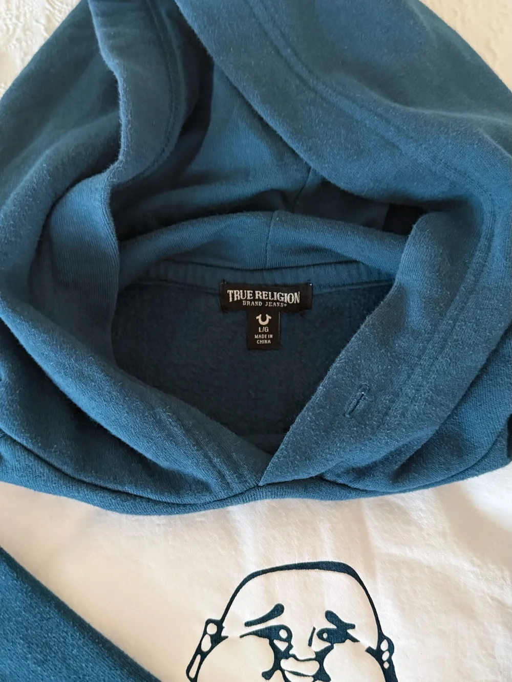True Religion Teal Buddha Guitar Pullover Hoodie
